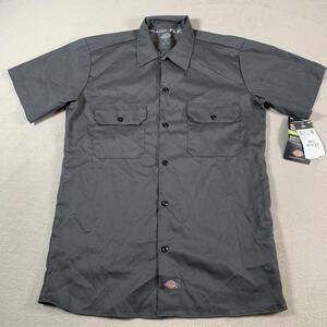 Dickies Flex Shirt Mens Small Charcoal Gray Slim Fit Work Short Sleeve Twill New